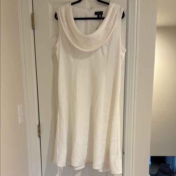 NWT Donna Karan Cream Sleeveless Cowl Neck Midi Dress sz 14 - Picture 2 of 5